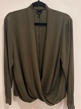 Draped Wrap Blouse in Olive Green